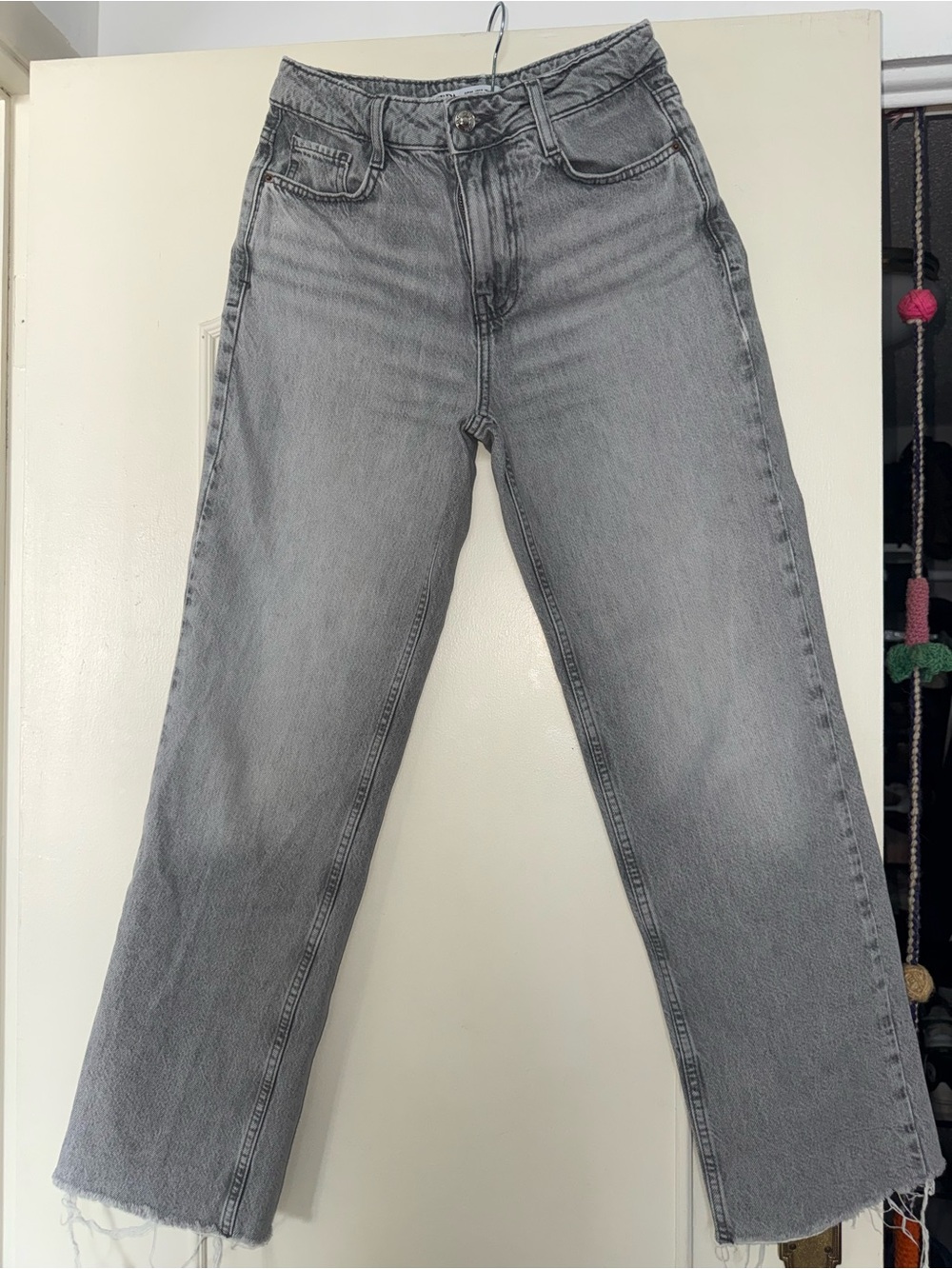 ZARA Light Gray Washed Denim Jeans with Branded Button